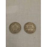 TWO VICTORIAN SILVER SHILLINGS,