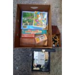 CARTON WITH MISC PUZZLES, GAMES, A SPEARS RING BOARD,