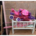 2 CHILD'S COTS, 12 FOLDING HIGH CHAIR,