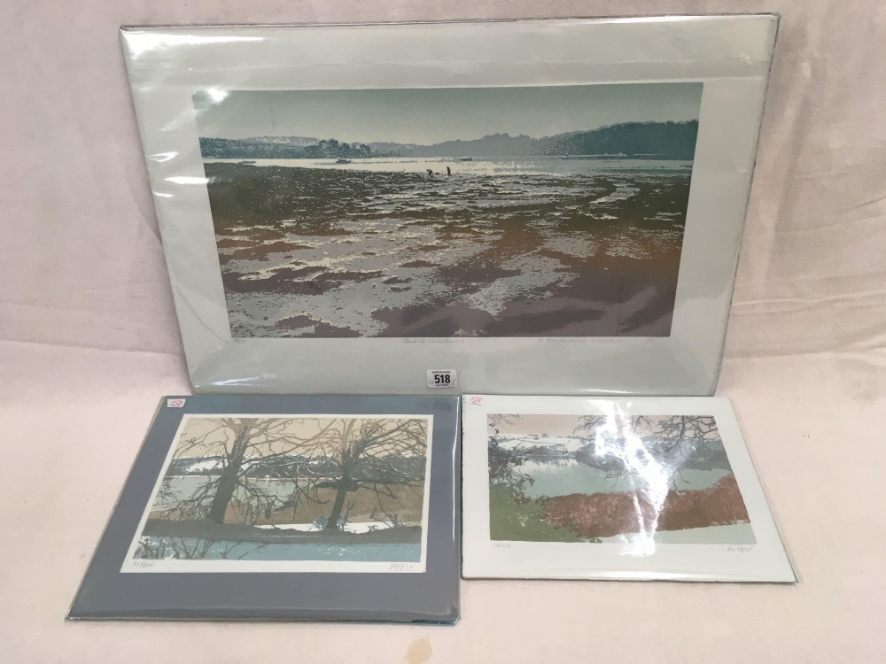 MARY BERESFORD-WILLIAMS; GROUP OF 3 UNFRAMED SCREEN PRINTS OF LANDSCAPES.