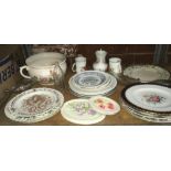 SHELF WITH MISC CHINAWARE INCL; CHAMBER POT,