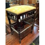 EDWARDIAN UPHOLSTERED BEDROOM STOOL WITH TURNED LEGS