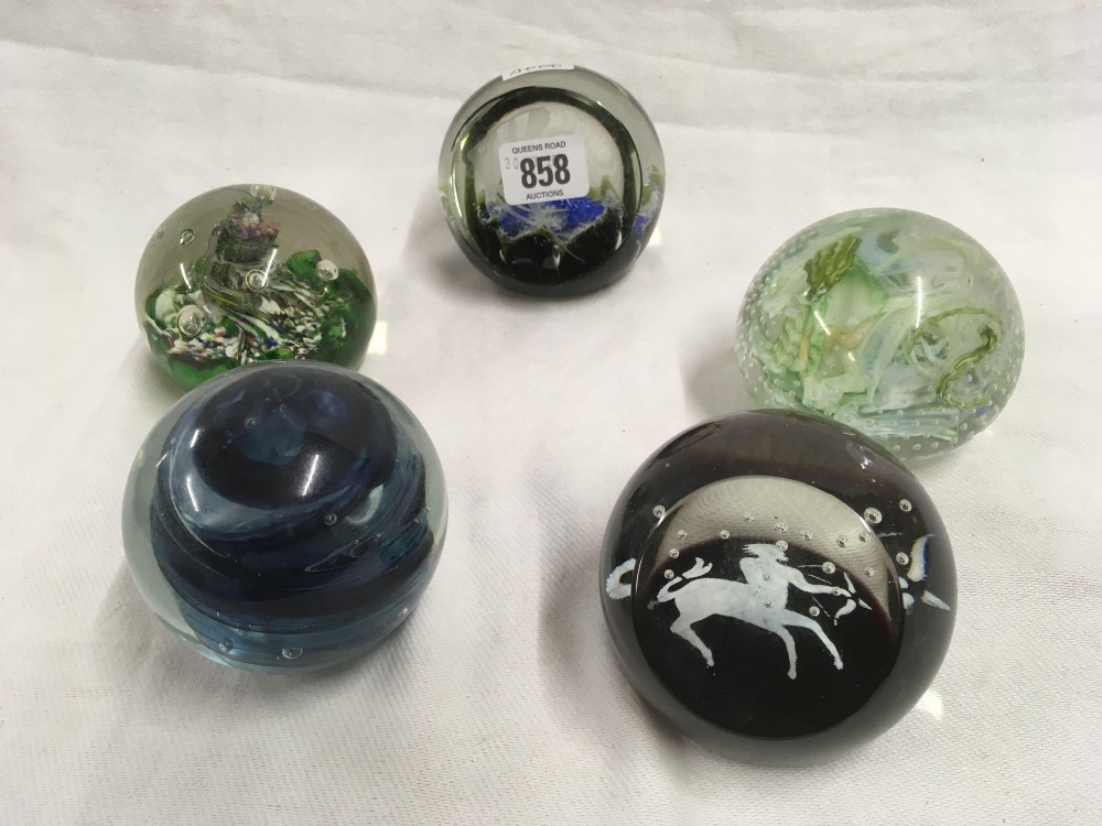 5 CAITHNESS STYLE GLASS PAPERWEIGHTS