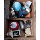 2 CARTONS OF MISC ITEMS INCL; A GLOBE, A FIRE ALARM BELL, SODA SYPHON,