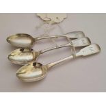 THREE EXETER MINT GEORGIAN AND VICTORIAN SILVER TEASPOONS - TOTAL WEIGHT 44.