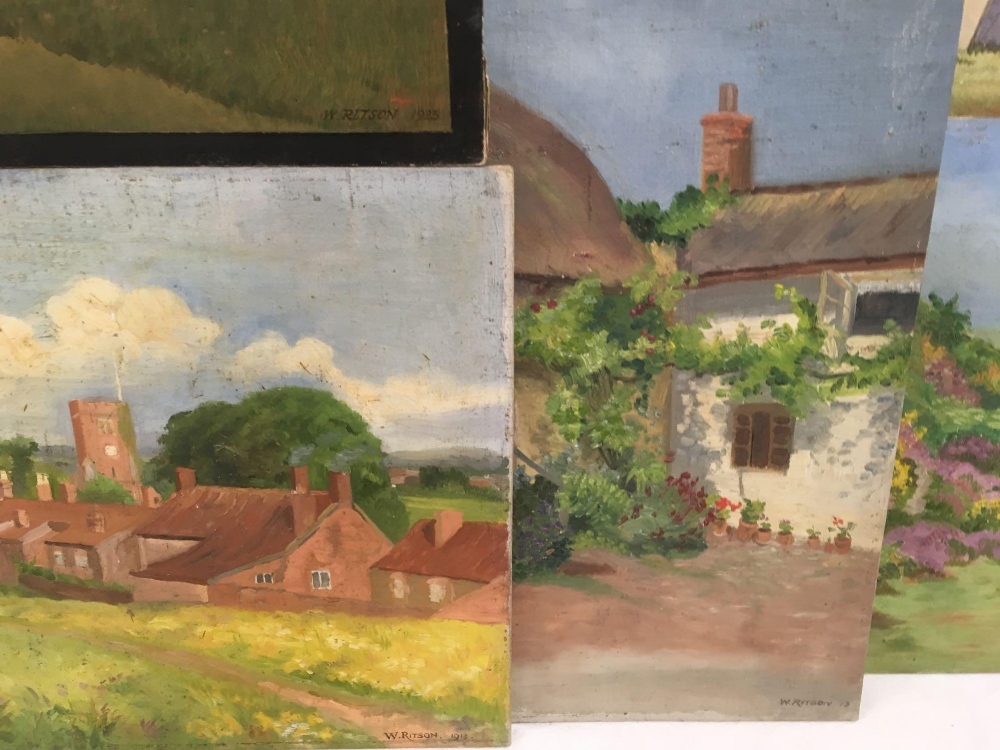 FOLDER OF 5 UNFRAMED PICTURES BY W RITSON: 3 OILS ON BOARD ALL SIGNED & DATED 1913. - Image 2 of 3