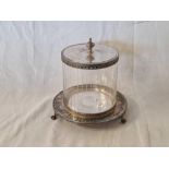 SILVER PLATE GLASS BASKET BARREL ON BASE