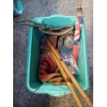 CARTON WITH FOLDING SEAT, CANVAS WATER CARRIER, HESSIAN CARROT BAG,