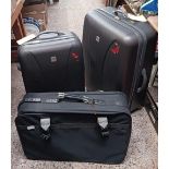 2 HARD WHEELED TRAVEL TRUNKS & 1 SOFT TRAVEL CASE