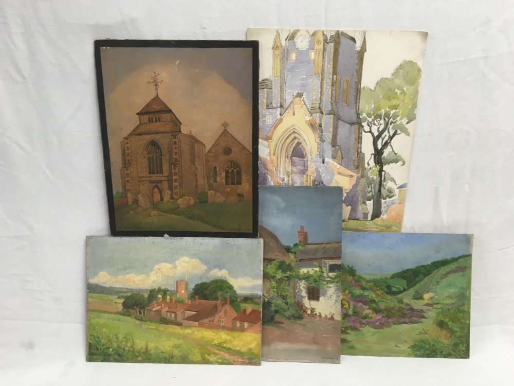 FOLDER OF 5 UNFRAMED PICTURES BY W RITSON: 3 OILS ON BOARD ALL SIGNED & DATED 1913.