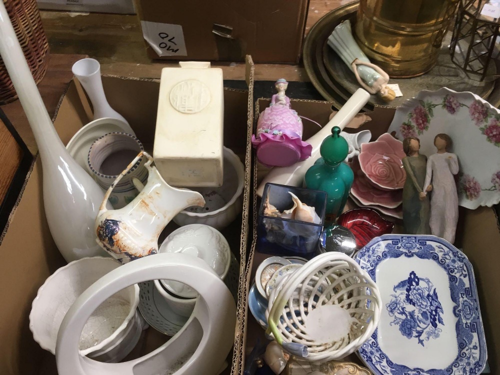 2 CARTONS OF MISC CHINAWARE INCL; VASES, JUGS,