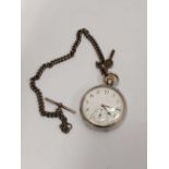 SILVER POCKET WATCH HALLMARKED LONDON 1930 WORKING ORDER & AN ALBERT CHAIN