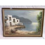 OIL ON CANVAS OF A MOUNTAIN LAKE SCENE SIGNED GISBERT