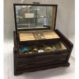 WOODEN DRAWER TRINKET BOX WITH MISC COSTUME JEWELLERY