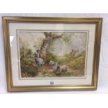 WATERCOLOUR OF A COUNTRYSIDE SCENE WITH CHILDREN AND TOY BOATS ON A POND, SIGNED B WISH.