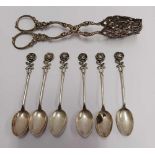 6 SMALL 800 STANDARD SILVER SPOONS & PAIR OF SARDINE SCISSORS