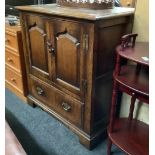 STRESSED OAK TV CABINET WITH DRAWERS & BRASS DROP HANDLES,