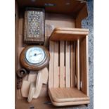 CARTON WITH SLIDING ADJUSTABLE BOOKSHELF, AN ANEROID BAROMETER, BOOKENDS, NUT CRACKER & M.O.