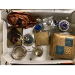 TRAY OF MISC ITEMS INCL; WOODEN BOX,