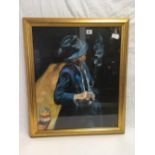 GILT FRAMED OIL ON CANVAS OF MAN IN TRILBY DRINKING BY FABIO PERE ARTIST FROM ARGENTINA -