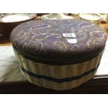 VINTAGE WICKER & PLUSH SEWING BOX WITH CONTENTS