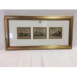 GILT FRAME CONTAINING 3 ANTIQUE ENGRAVINGS; FORDE ABBEY,