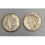 2 EXTREMELY FINE UNITED STATES SILVER DOLLARS,