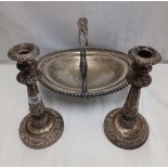 PAIR OF CANDLESTICKS & BASKET