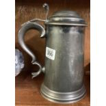 TALL PEWTER LIDDED TANKARD WITH GLASS BASE