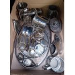 CARTON WITH MISC PLATEDWARE & PEWTER MUGS
