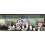 SHELF OF WEDGWOOD KUTANI CRANE ORNAMENTS, A LLADRO CAT & MOUSE,