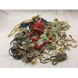 BAG OF COSTUME JEWELLERY MAINLY NECKLACES PINK & GREEN