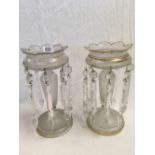 PAIR OF ANTIQUE CANDLE LUSTERS EACH WITH 8 GLASS DROPLETS