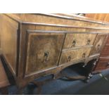 PERIOD RADIOGRAM WITH FLAME VENEER HINGED LID, FALSE DRAWERS & CUPBOARD,