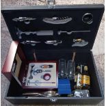 BOX WITH WINE RELATED ITEMS INCL; CORKSCREW,
