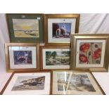 QTY OF 8 VARIOUS WOODEN FRAMED & MOUNTED PAINTINGS & PRINTS