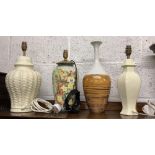 3 TABLE LAMP BASES & A VASE