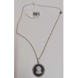 CIRCULAR SILVER BLUE WEDGWOOD PENDANT ON CHAIN