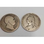 WILLIAM IV HALF CROWN 1835 & VICTORIA HALF CROWN 1891