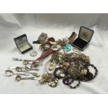 BAG WITH MISC ITEMS INCL; CIGARETTE LIGHTERS, NECKLACES,