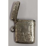 A GOOD EDWARDIAN SILVER VESTA CASE,