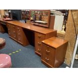 TEAK EFFECT BEDROOM SUIT (DRESSING TABLE WITH MIRRORED BACK & SIX DRAWERS,