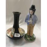 SMALL HAND PAINTED JAPANESE VASE & SMALL 2 FACED FIGURINE OF GIN & WATER