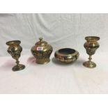 PAIR OF HEAVY DECORATIVE BRASS GOBLETS,