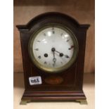 EDWARDIAN MAHOGANY STRIKING MANTLE CLOCK WITH INLAY