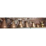 GRADUATED SET OF 5 COPPER ALE JUGS & 2 MORE