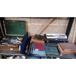 SHELF WITH LARGE QTY OF EMPTY CUTLERY BOXES, CANTEEN CUTLERY BOX WITH VARIOUS CARVING KNIVES,