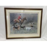LIMITED EDITION COLOURED HUNTING PRINT ENTITLED “AWAY, AWAY” BY JUDI KENT- PYRAH, SIGNED,