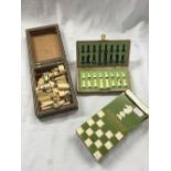 MAGNETIC TRAVEL CHESS GAME & INLAID EASTERN BOX WITH DOMINO'S