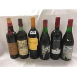 6 VINTAGE BOTTLES OF SPANISH AND ITALIAN RED WINE IN WICKER BASKET